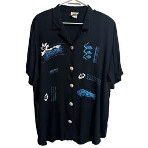 VTG Teddi Women’s Plus Size 1X Button Up 90’s Beach Fish Ocean Vacation Resort